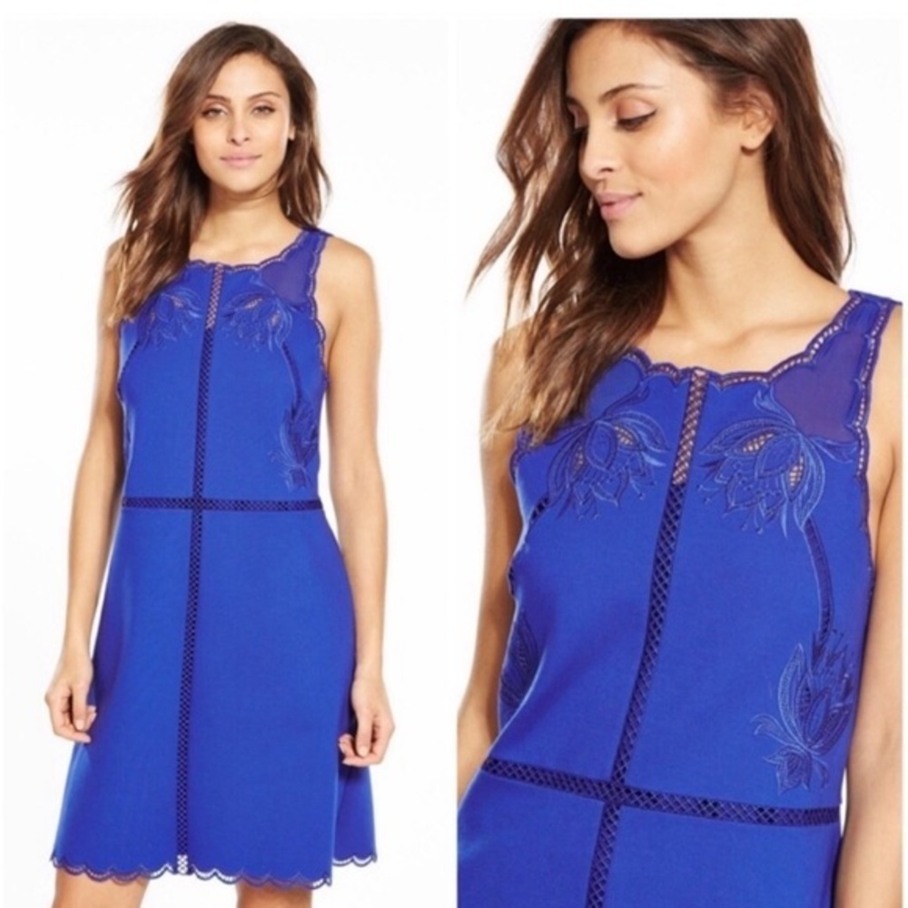 Ted Baker Codi Royal Blue  embroidered scalloped hem dress sz 4